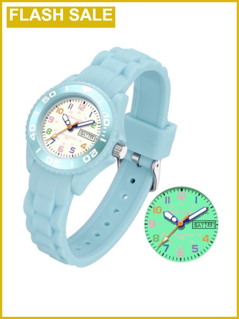 Kids Analog Watch Waterproof Soft Band Time Teaching Glow in the Dark